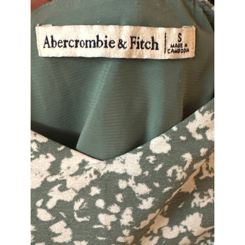Abercrombie & Fitch Sage Green Floral Ruched Mini Bodycon Dress Small Sweetheart - Picture 3 of 8